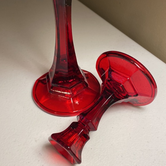 Indiana Glass Ruby Red Candlestick Holders - Picture 2 of 5